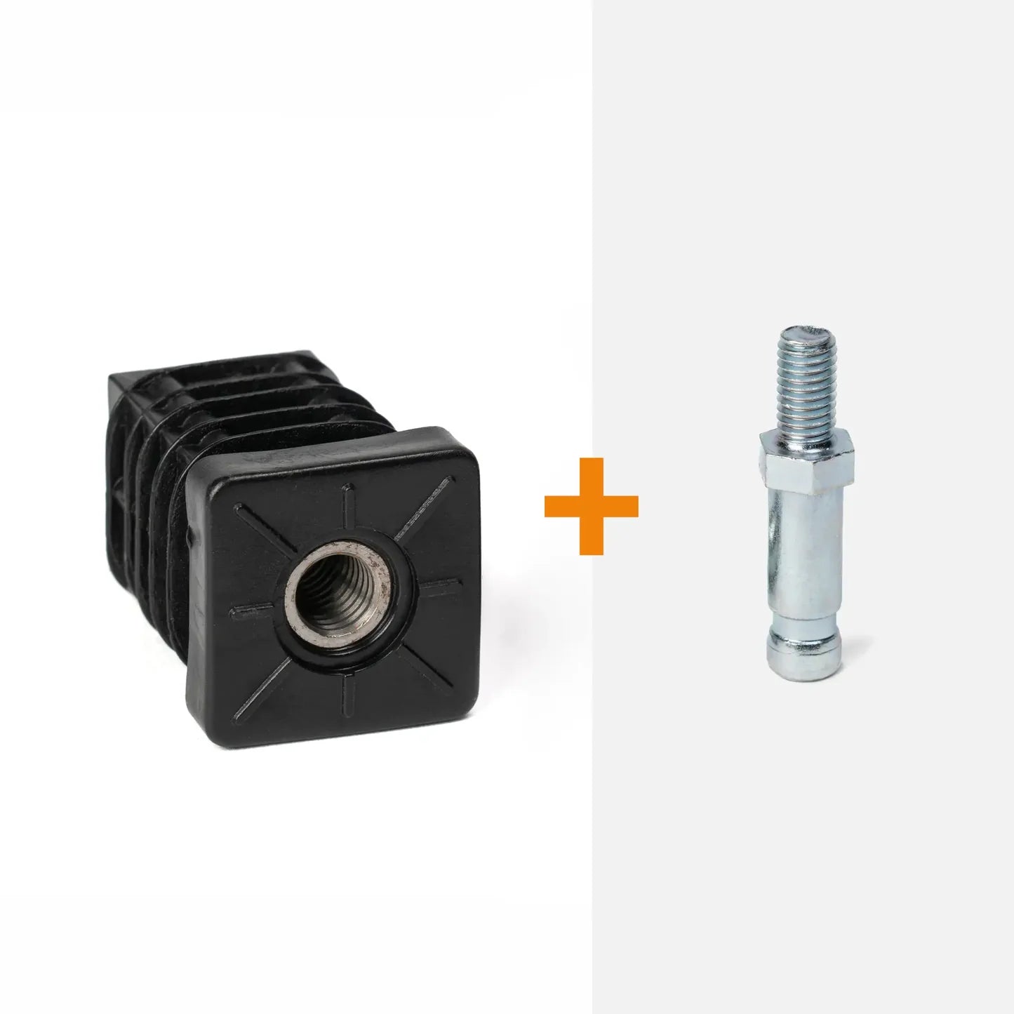 Square insert for castors + threaded stem (M8)